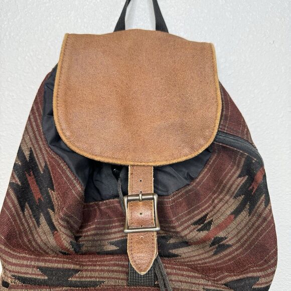 Rare Vintage 90s Jansport Made in USA Leather Bottom Backpack Aztec Tribal Print - Picture 3 of 5